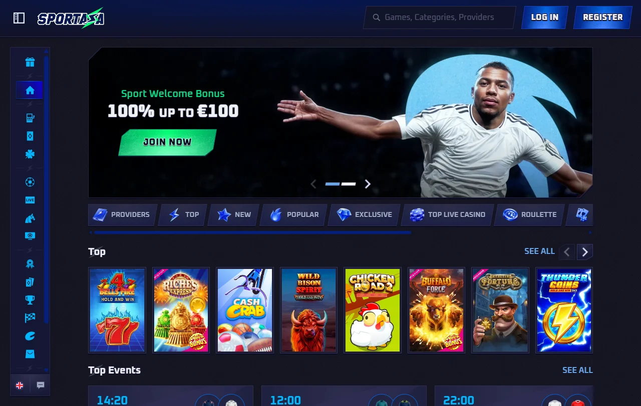 Sportaza Casino desktop review showcasing complete platform interface and gaming options