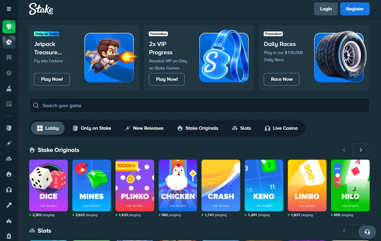 Stake Casino live dealer and slot game portfolio from Evolution Gaming and Pragmatic Play