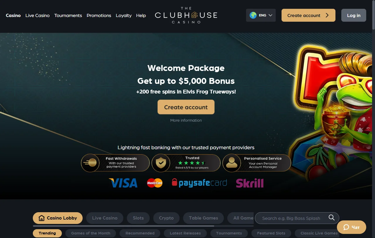 The Clubhouse Casino platform overview showing complete game library and account interface for Australia players