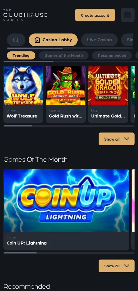 Deposit and withdrawal payment methods accessible through The Clubhouse Casino mobile platform