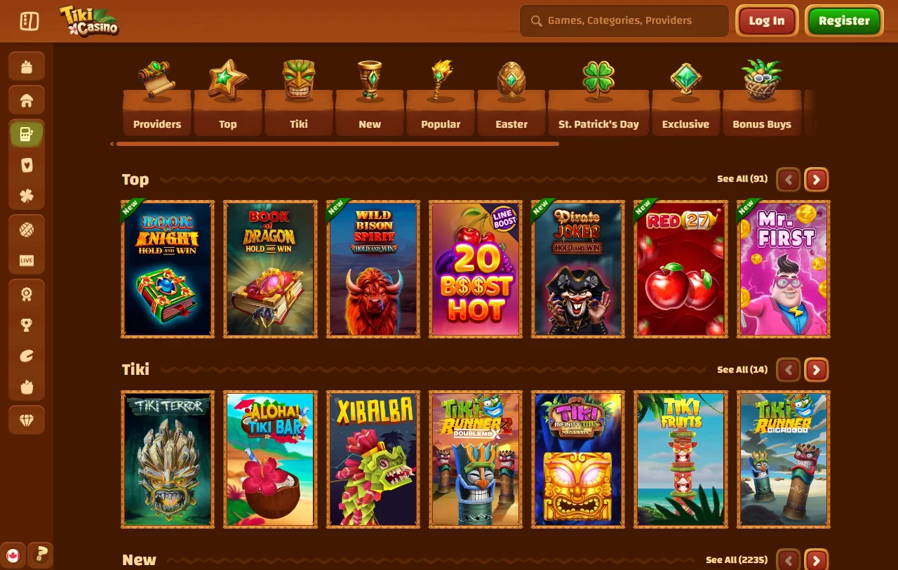 Welcome bonus structure offering 100% matching and free spins at Tiki Casino