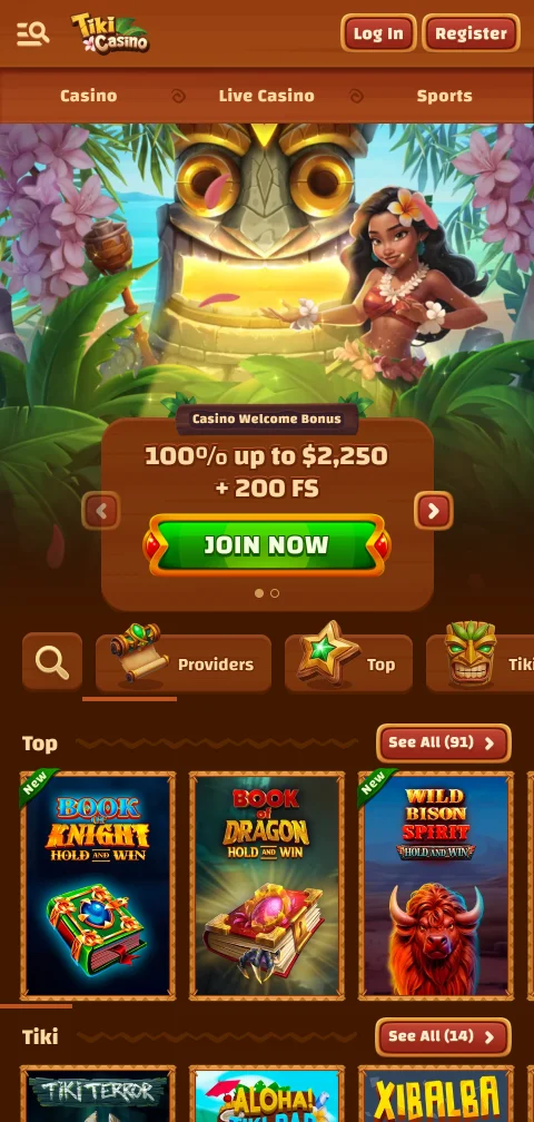 Tiki Casino mobile platform with responsive design and native app functionality