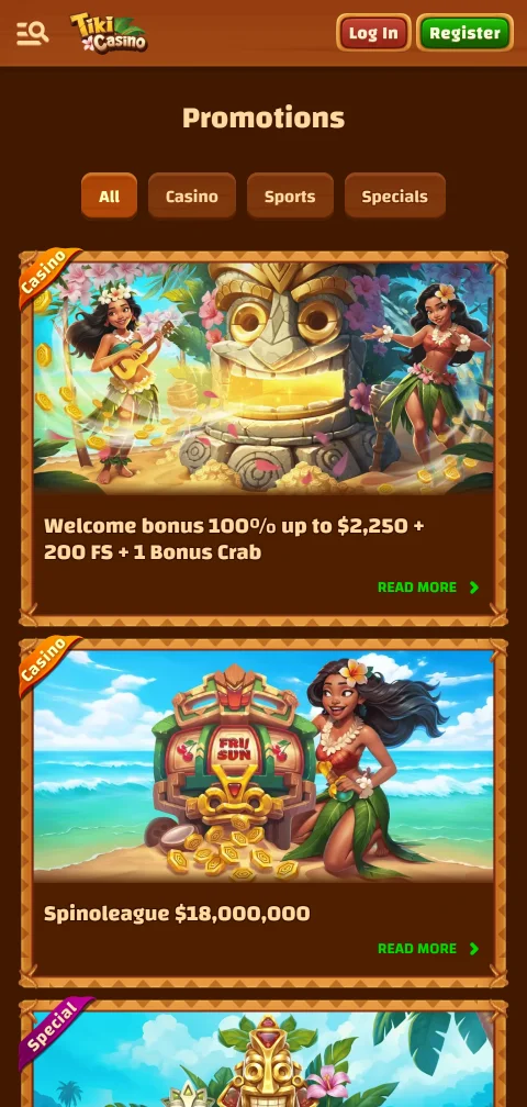 Payment processing options including e-wallets, cryptocurrency and BPAY at Tiki Casino