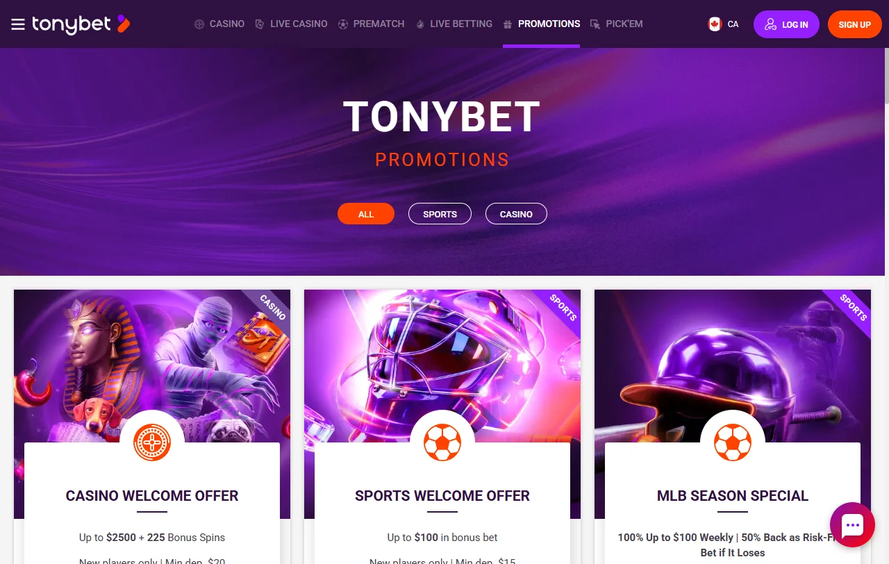 Welcome bonus and promotional offers at Tonybet Casino including 100% match and free spins details