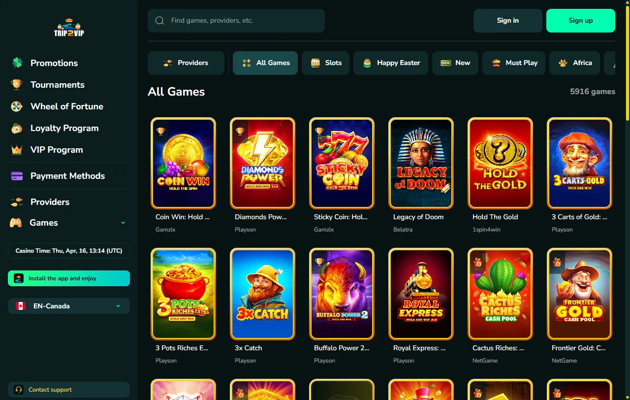 Trip2Vip Casino welcome bonus promotion offering 150% match up to AUD 1,500 and 100 free spins for new players