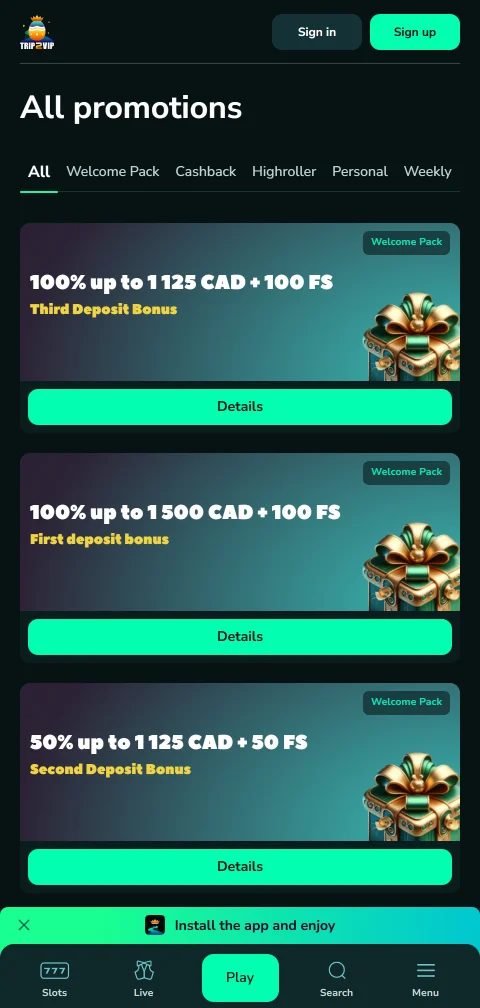 Deposit and withdrawal methods at Trip2Vip Casino including credit cards, e-wallets, and cryptocurrency payment options