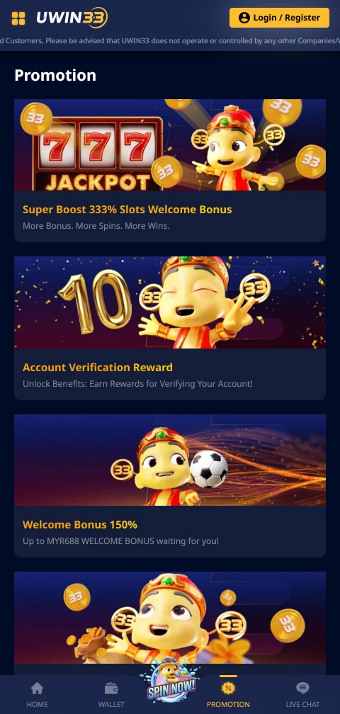 Deposit and withdrawal options at Uwin33 Casino including e-wallets and cryptocurrency payment methods
