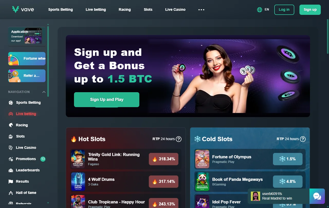 Vave Casino review interface showing complete game library and platform features for Australia players