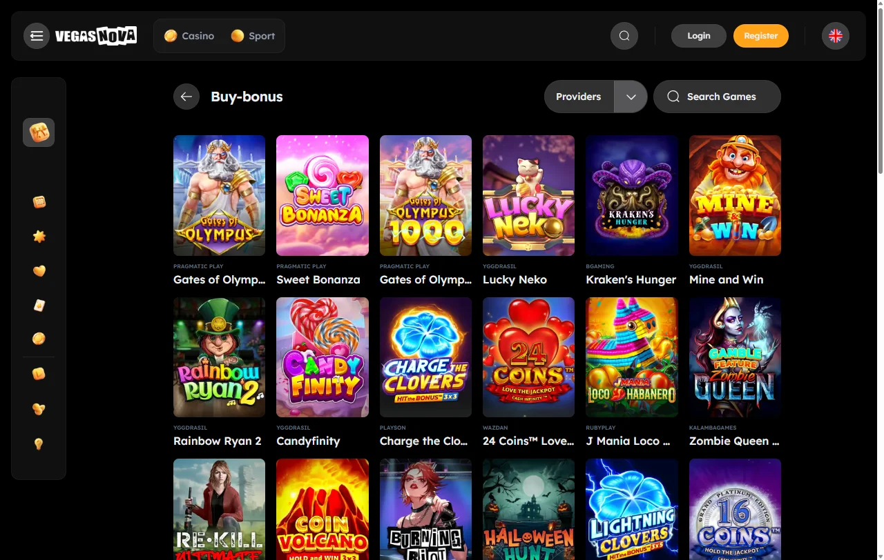 Game library featuring Pragmatic Play slots and Evolution Gaming live dealer tables