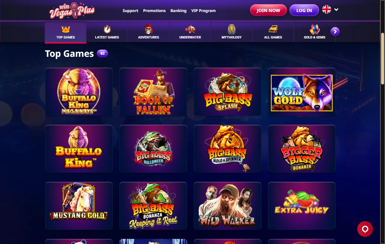 Game selection and software providers featured at VegasPlus Casino - 3000+ titles