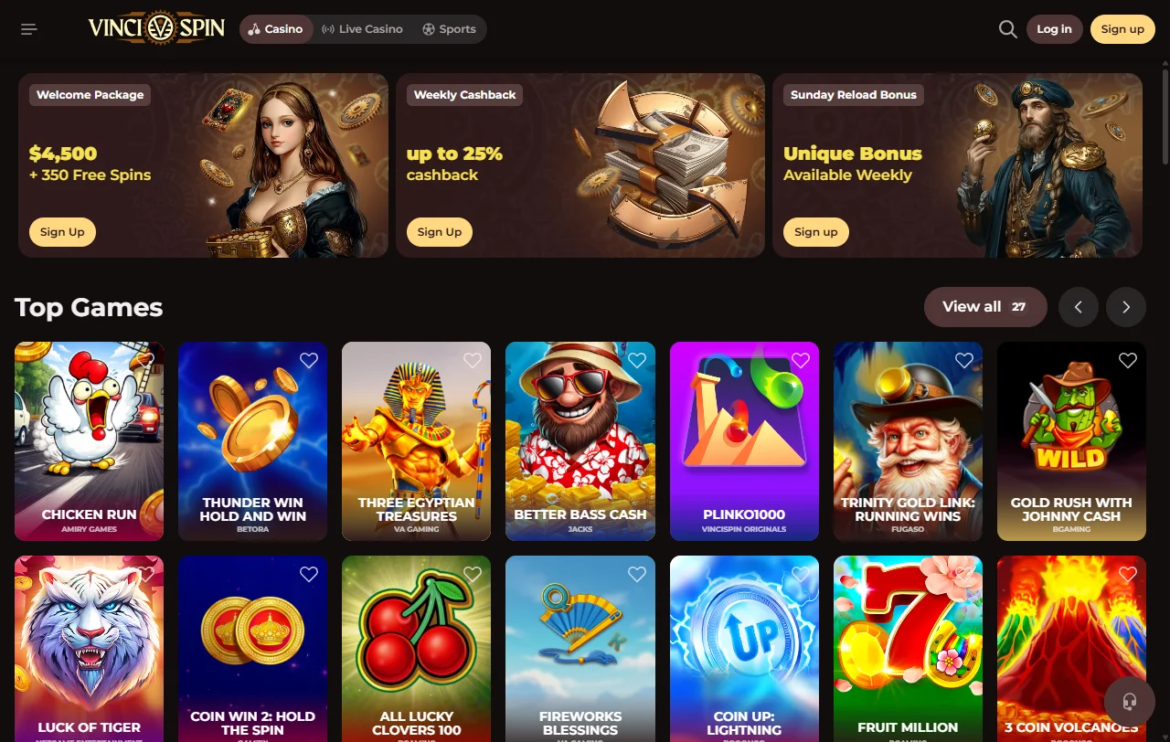 Welcome bonus and promotional offers available at VinciSpin Casino for new players