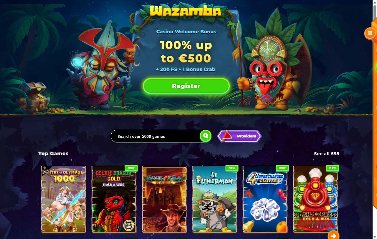 Wazamba Casino full platform review showing complete interface, game lobby, and account dashboard