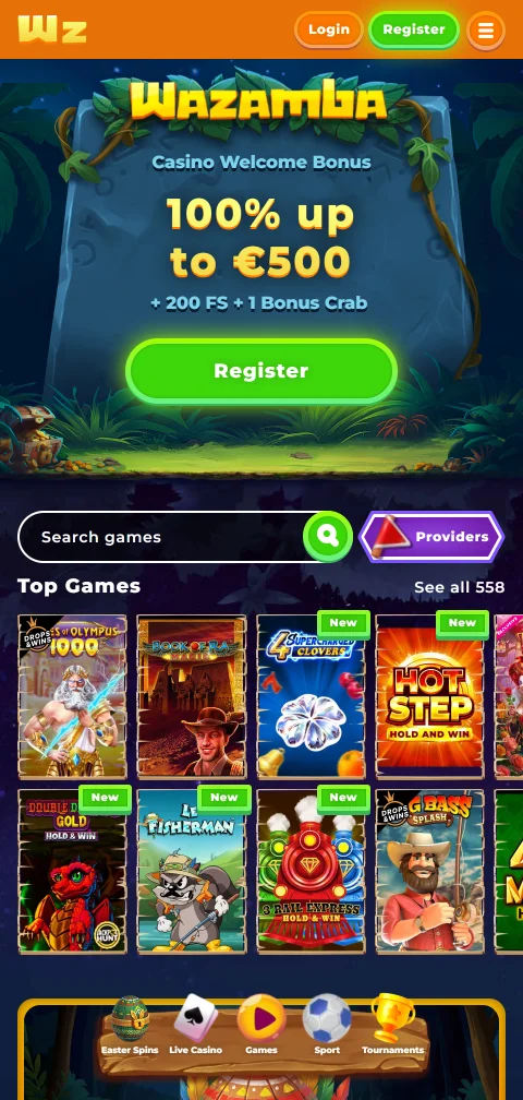 Wazamba Casino mobile browser interface optimised for touch gameplay across iOS and Android devices
