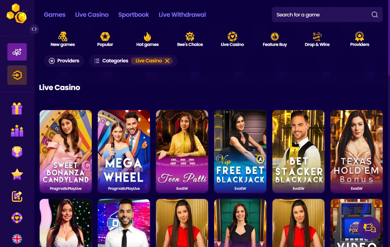 Welcome bonus promotion page at Wazbee Casino showing 100% match offer and free spins terms