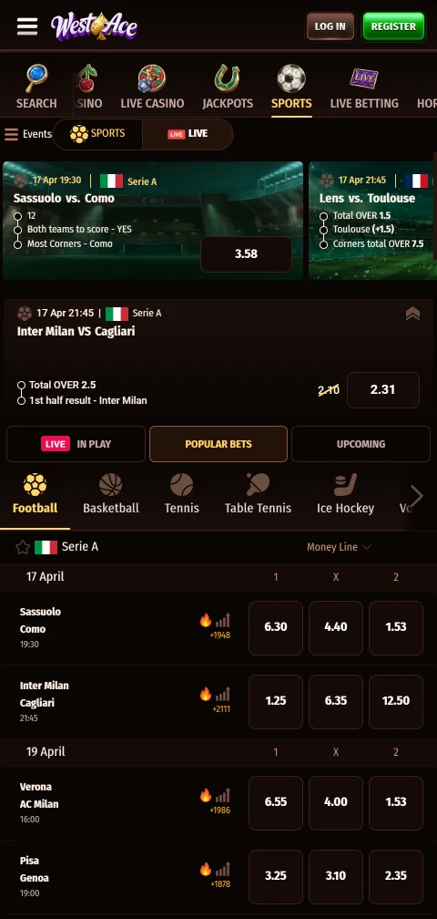Payment methods and withdrawal options available at Westace Casino for Australia players