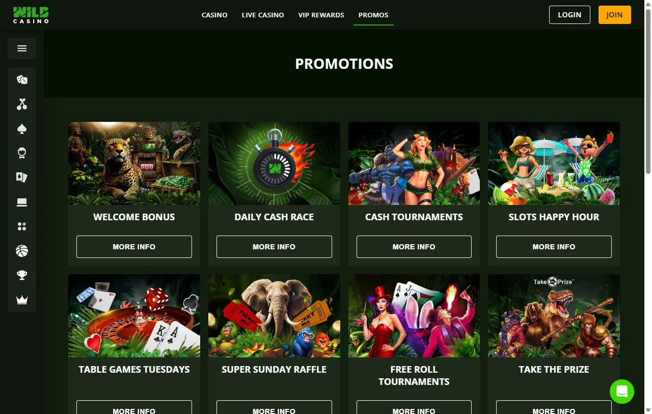 Wild Casino game library featuring 6,000+ titles from Pragmatic Play, Evolution Gaming, and partner providers