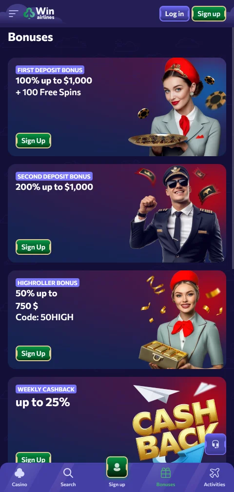 Payment processing options at WinAirlines Casino including deposits and fast withdrawals for Australia