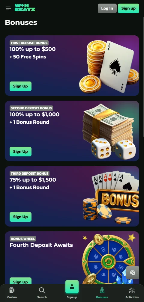 WinBeatz Casino mobile gaming platform accessible on iOS and Android smartphones
