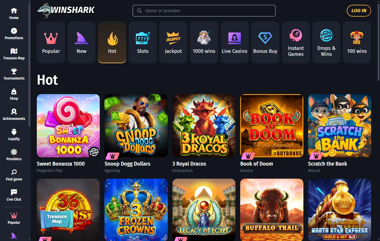 Winshark Casino welcome bonus promotion offering around 150% up to 1,500 AUD plus free spins