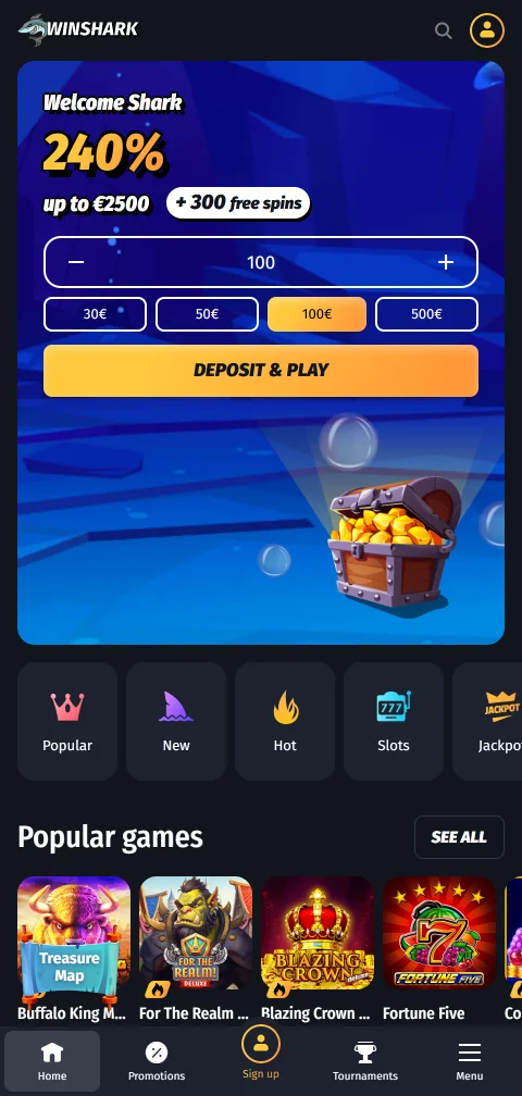 Winshark Casino mobile app and responsive browser platform for iOS and Android gaming