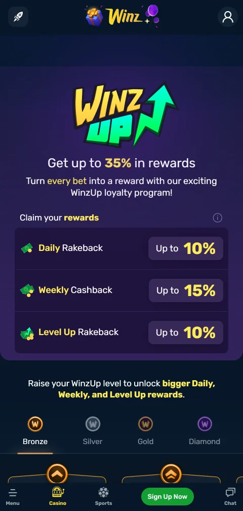 Winz Casino mobile security features including account verification, encryption protection, and responsible gaming tools