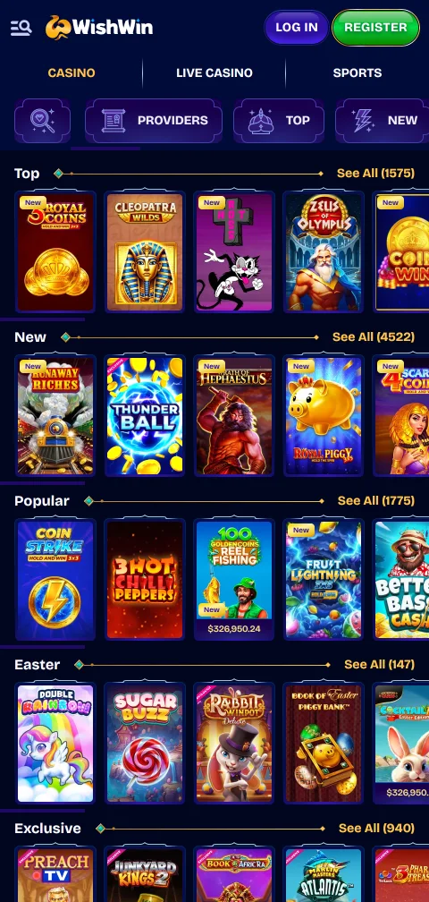 Wishwin Casino deposit and withdrawal methods displayed on mobile interface with payment processing information