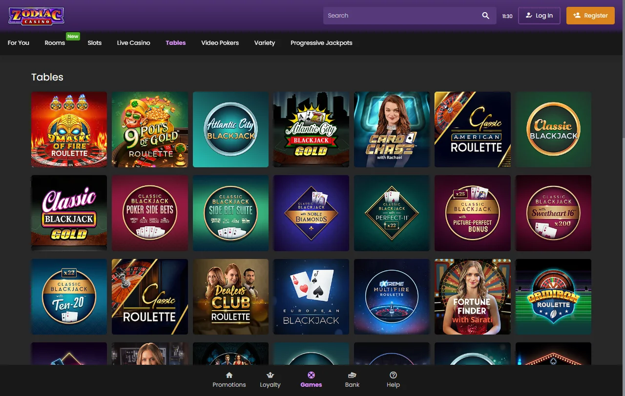 Extensive game library featuring 3,000+ slots and table games powered by Zodiac Casino software providers