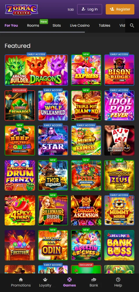 Zodiac Casino mobile platform accessible on smartphones and tablets with responsive browser design